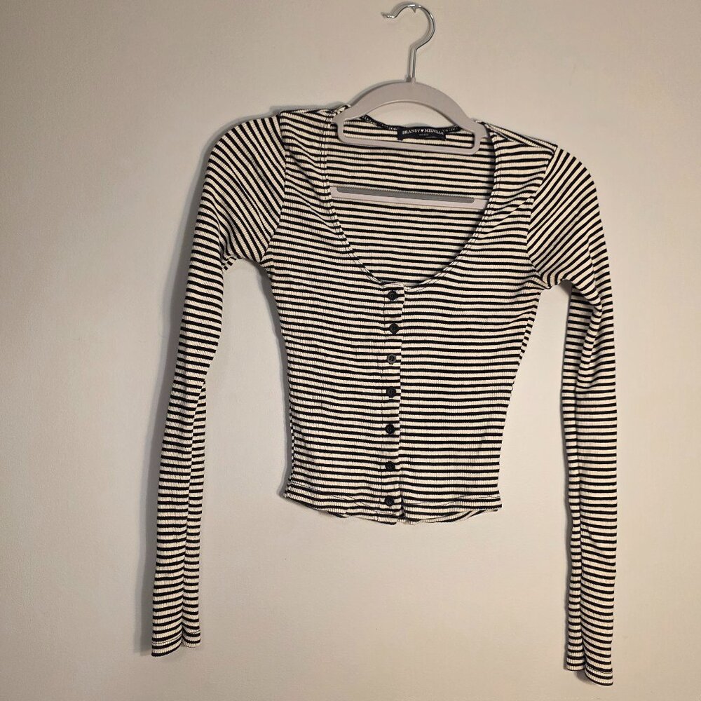Brandy Melville Black and White Striped Button Down Long Sleeve